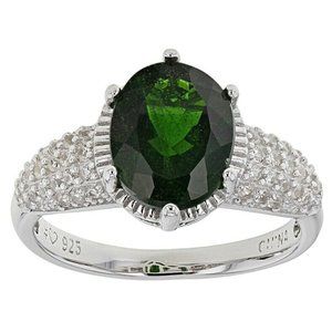 Green Chrome Diopside Rhodium Over Sterling Silver